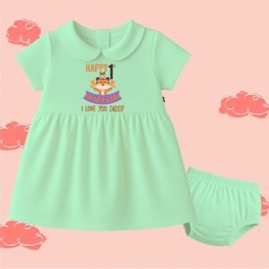 The Peppy Tend 100% Cotton Knit Half Sleeves Happy 1st Fathers Day I Love You Daddy Printed Frock With Bloomers