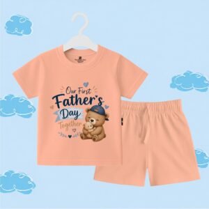 The Peppy Tend 100% Cotton Knit Half Sleeves Our 1st Fathers Day Together Teddy Printed T-Shirt Shorts Set