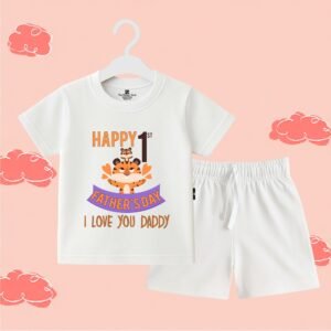 The Peppy Tend 100% Cotton Knit Half Sleeves Happy 1st Fathers Day I Love You Daddy Printed T-Shirt Shorts Set