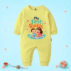 The Peppy Tend 100% Cotton Knit Full Sleeves My First Rakhi Little Bond Big Love Printed Full Romper