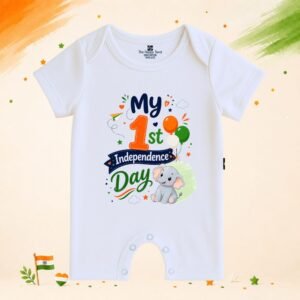 The Peppy Tend 100% Cotton Knit Half Sleeves My 1st Independence Day Elephant Printed Half Romper