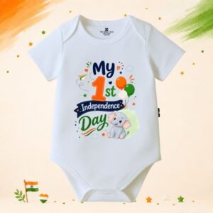 The Peppy Tend 100% Cotton Knit Half Sleeves My 1st Independence Day Elephant Printed Half Onesie