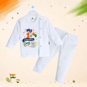 The Peppy Tend 100% Cotton Knit Full Sleeves My 1st Independence Day Elephant Printed Kurta Pyjama Set