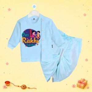 The Peppy Tend 100% Cotton Knit Full Sleeves Our 1st Rakhi Together Printed Dhoti Kurta Set