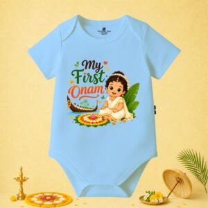 The Peppy Tend 100% Cotton Knit Half Sleeves My First Onam Girl New Printed Half Romper