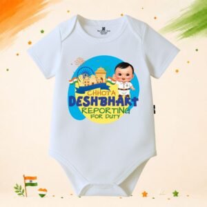 The Peppy Tend 100% Cotton Knit Half Sleeves Chhota Deshbhakt Reporting For Duty Printed Half Onesie