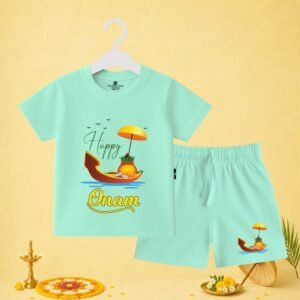 The Peppy Tend 100% Cotton Knit Half Sleeves Happy Onam Printed T-Shirt Shorts Set