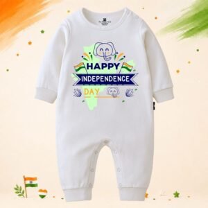 The Peppy Tend 100% Cotton Knit Full Sleeves Happy Independence Day Map Printed Full Romper