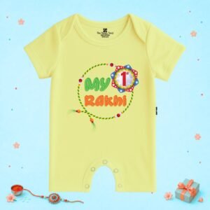 The Peppy Tend 100% Cotton Knit Half Sleeves My 1st Rakhi Printed Half Romper
