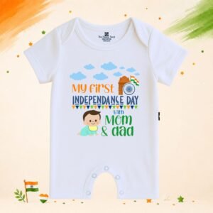The Peppy Tend 100% Cotton Knit Half Sleeves My First Independence Day With Mom & Dad Printed Half Romper