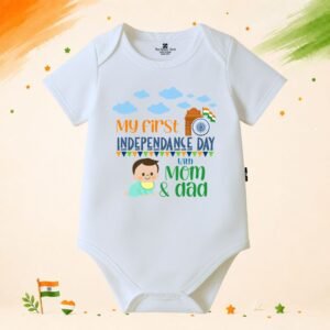 The Peppy Tend 100% Cotton Knit Half Sleeves My First Independence Day With Mom & Dad Printed Half Onesie