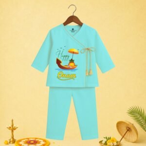 The Peppy Tend 100% Cotton Woven Full Sleeves Happy Onam Printed Kurta Pyjama Set