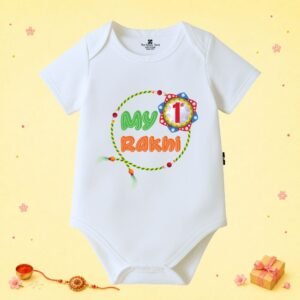 The Peppy Tend 100% Cotton Knit Half Sleeves My 1st Rakhi Printed Half Onesie
