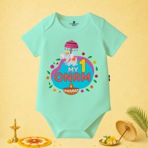 The Peppy Tend 100% Cotton Knit Half Sleeves My 1st Onam Elephant Printed Half Romper