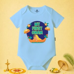 The Peppy Tend 100% Cotton Knit Half Sleeves My First Onam Baby Boat Printed Half Romper