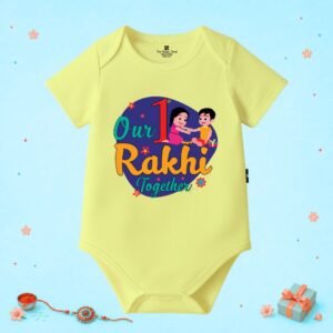The Peppy Tend 100% Cotton Knit Half Sleeves Our 1st Rakhi Together Printed Half Onesie