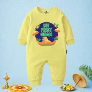 The Peppy Tend 100% Cotton Knit Full Sleeves My First Onam Baby Boat Printed Full Romper