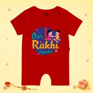 The Peppy Tend 100% Cotton Knit Half Sleeves Our 1st Rakhi Together Printed Half Romper