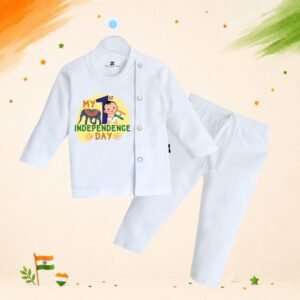 The Peppy Tend 100% Cotton Knit Full Sleeves My 1st Independence Day Baby Printed Kurta Pyjama Set