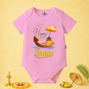 The Peppy Tend 100% Cotton Knit Half Sleeves Happy Onam Printed Half Romper