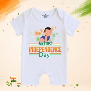 The Peppy Tend 100% Cotton Knit Half Sleeves My First Independence Day Crawling Baby Printed Half Romper