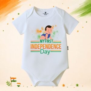 The Peppy Tend 100% Cotton Knit Half Sleeves My First Independence Day Crawling Baby Printed Half Onesie