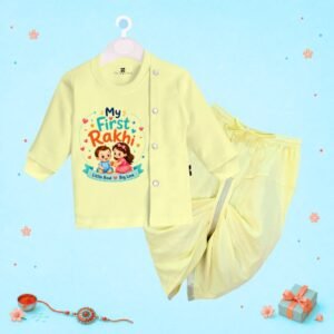 The Peppy Tend 100% Cotton Knit Full Sleeves My First Rakhi Little Bond Big Love Printed Dhoti Kurta Set