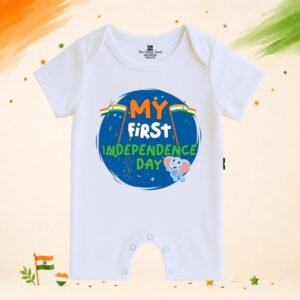 The Peppy Tend 100% Cotton Knit Half Sleeves My First Independence Day 3 Printed Half Romper