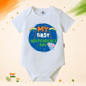 The Peppy Tend 100% Cotton Knit Half Sleeves My First Independence Day 3 Printed Half Onesie