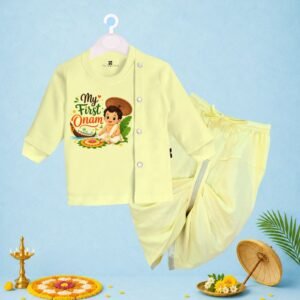 The Peppy Tend 100% Cotton Knit Full Sleeves My First Onam Boy New Printed Kurta Dhoti Set