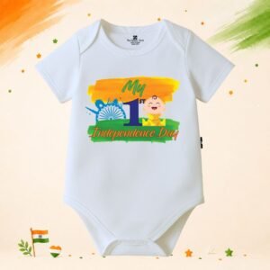 The Peppy Tend 100% Cotton Knit Half Sleeves My 1st Independence Day Printed Half Onesie