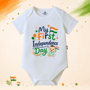 The Peppy Tend 100% Cotton Knit Half Sleeves My First Independence Day 26 Printed Half Onesie