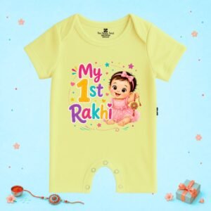 The Peppy Tend 100% Cotton Knit Half Sleeves My 1st Rakhi Girl New Printed Half Romper