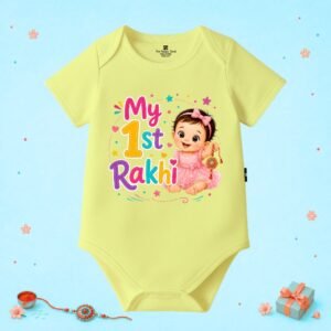 The Peppy Tend 100% Cotton Knit Half Sleeves My 1st Rakhi Girl New Printed Half Onesie
