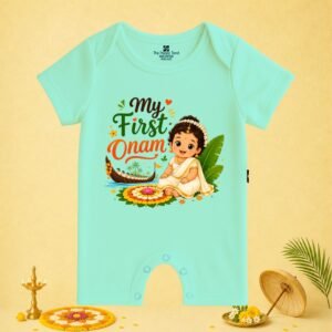 The Peppy Tend 100% Cotton Knit Half Sleeves My First Onam Girl New Printed Half Romper