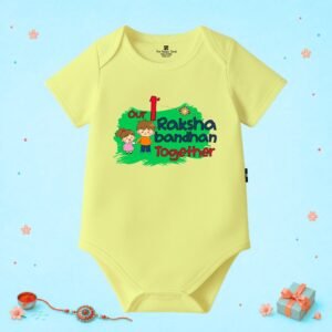 The Peppy Tend 100% Cotton Knit Half Sleeves Our 1st Rakshabandhan Together Printed Half Onesie
