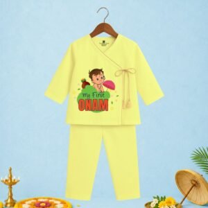 The Peppy Tend 100% Cotton Woven Full Sleeves My First Onam Printed Kurta Pyjama Set