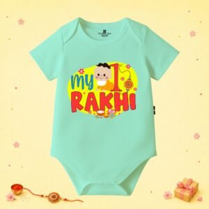 The Peppy Tend 100% Cotton Knit Half Sleeves My 1st Rakhi Printed Half Onesie