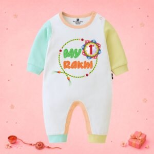 The Peppy Tend 100% Cotton Knit Full Sleeves My 1st Rakhi Printed Full Romper