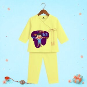 The Peppy Tend 100% Cotton Woven Full Sleeves I Love My Sis This Much Printed Kurta Pyjama Set