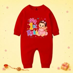 The Peppy Tend 100% Cotton Knit Full Sleeves My 1st Rakhi Girl New Printed Full Romper