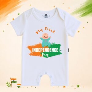 The Peppy Tend 100% Cotton Knit Half Sleeves My First ndependence Day Sitting Baby Printed Half Romper