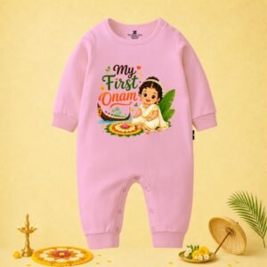 The Peppy Tend 100% Cotton Knit Full Sleeves My First Onam Girl New Printed Full Romper