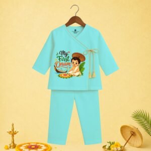 The Peppy Tend 100% Cotton Woven Full Sleeves My First Onam Boy New Printed Kurta Pyjama Set