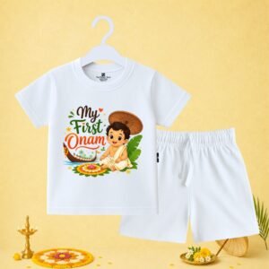The Peppy Tend 100% Cotton Knit Half Sleeves My First Onam Boy New Printed T-Shirt Shorts Set