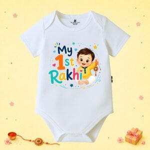 The Peppy Tend 100% Cotton Knit Half Sleeves My 1st Rakhi Boy New Printed Half Onesie
