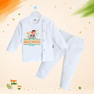 The Peppy Tend 100% Cotton Knit Full Sleeves My First Independence Day Crawling Baby Printed Kurta Pyjama Set