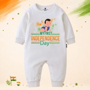 The Peppy Tend 100% Cotton Knit Full Sleeves My First Independence Day Crawling Baby Printed Full Romper