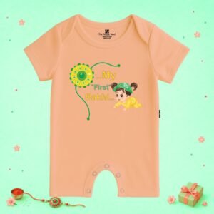 The Peppy Tend 100% Cotton Knit Half Sleeves My First Rakhi Girl Printed Half Romper