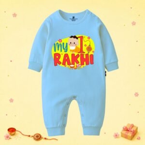 The Peppy Tend 100% Cotton Knit Full Sleeves My 1st Rakhi Printed Full Romper